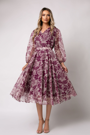 Rochie mov mărime mare accesorizată cu nasturi pe bust [5]