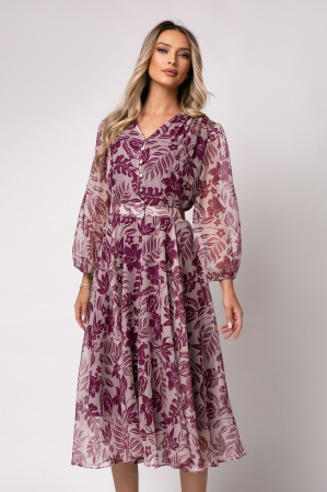 Rochie mov mărime mare accesorizată cu nasturi pe bust [2]