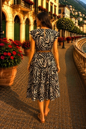 Rochie midi cu imprimeu zebra și cordon în talie [3]