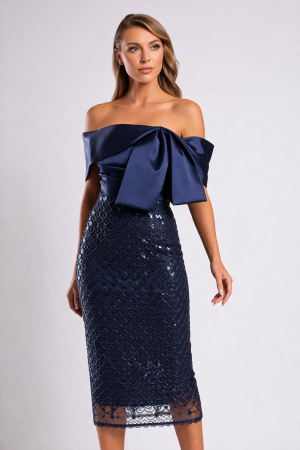 ROCHII CU PAIETE - Rochie de ocazie bleumarin accesorizată cu paiete