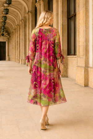 Rochie midi din mătase cu imprimeu fucsia [2]
