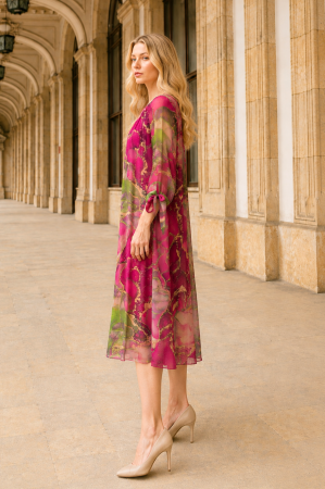 Rochie midi din mătase cu imprimeu fucsia [3]