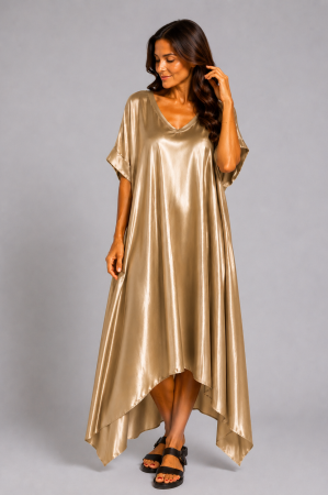 ROCHII ELEGANTE - Rochie bej din vâscoză cu aspect ușor lucios