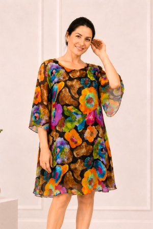 TOATE PRODUSELE - Rochie din mătase mărime universală cu imprimeu floral multicolor