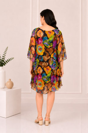 Rochie din mătase mărime universală cu imprimeu floral multicolor [5]
