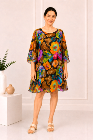 Rochie din mătase mărime universală cu imprimeu floral multicolor [1]