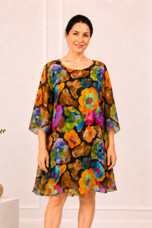 Rochie din mătase mărime universală cu imprimeu floral multicolor [3]