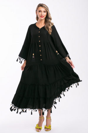 Rochie neagră din vâscoză mărime mare accesorizată cu franjuri [1]