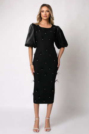 ROCHII DE OCAZIE - Rochie neagră elegantă accsorizată cu pene