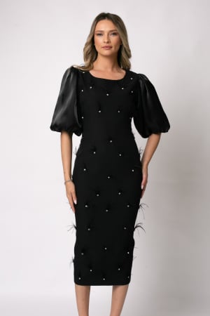 ROCHII ELEGANTE - Rochie neagră elegantă accsorizată cu pene