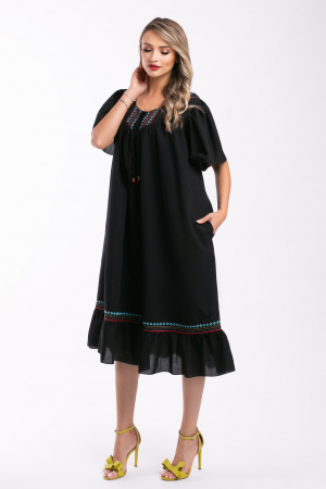 Rochie neagră mărime mare accesorizată cu broderie [2]