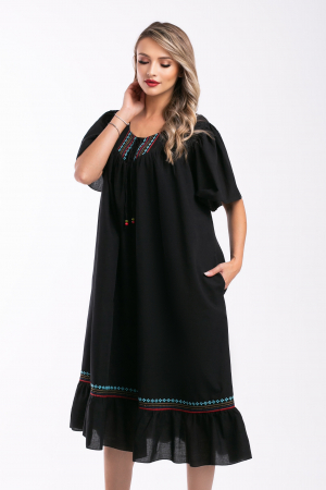 ROCHII DE ZI - Rochie neagră mărime mare accesorizată cu broderie
