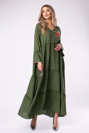 Rochie kaki din vâscoză mărime mare accesorizată cu broderie [1]