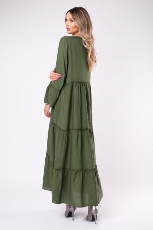 Rochie kaki din vâscoză mărime mare accesorizată cu broderie [2]