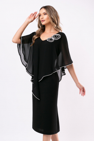 Rochie neagră mărime mare accesorizată cu flori 3D [4]