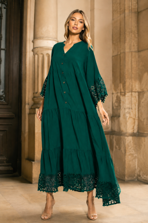 TOATE PRODUSELE - Rochie verde mărime mare cu nasturi și dantelă