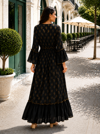 Rochie lungă de vară neagră cu broderie bej [3]
