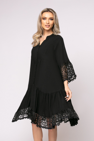 ROCHII BOHO STYLE - Rochie  Laura neagră cu dantelă și nasturi pe bust