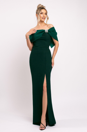Rochie Nera verde elegantă cu accesoriu deosebit pe bust [1]
