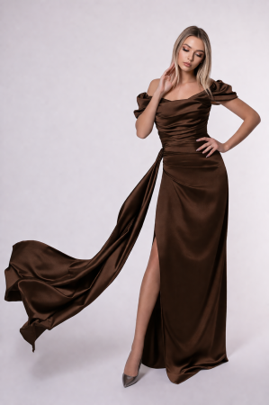 Rochie Nisa maro de ocazie cu umeri bufanți [2]