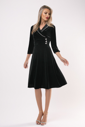 Rochie Oana din catifea neagră mărime mare accesorizată cu ștrasuri [4]