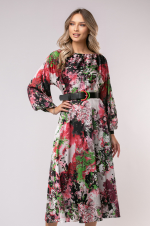 ROCHII ELEGANTE - Rochie Olivera cu mâneci bufante și imprimeu floral bordo