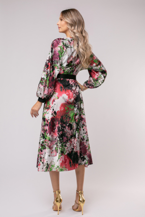 Rochie Olivera cu mâneci bufante și imprimeu floral bordo [2]