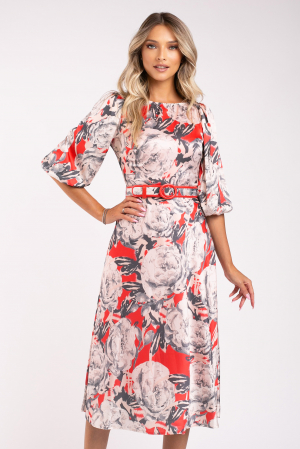 ROCHII ELEGANTE - Rochie Olivera cu mâneci bufante și imprimeu roșu