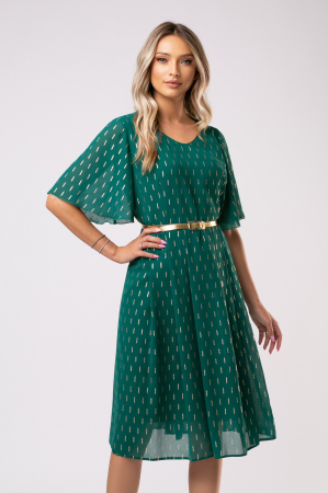 ROCHII ELEGANTE - Rochie Pioro verde de ocazie mărime mare cu imprimeu auriu