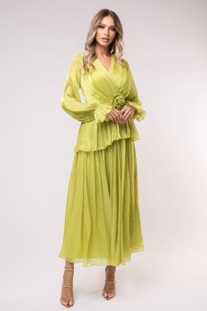 Rochie Polena verde fistic mărime mare cu flori 3D [1]