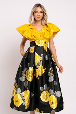 ROCHII ELEGANTE - Rochie Rita galbenă elegantă din tafta