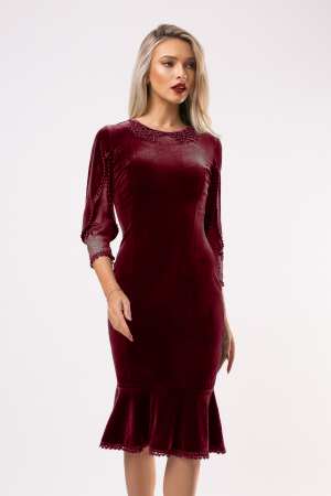 Rochie Romina bordo din catifea accesorizată cu perluțe [3]