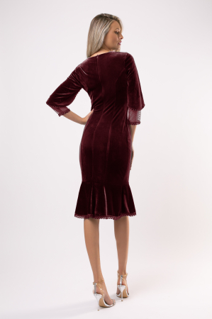 Rochie Romina bordo din catifea accesorizată cu perluțe [4]