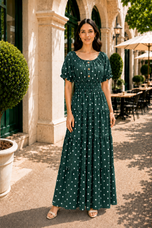 Rochie verde lungă de vară imprimată cu buline [1]