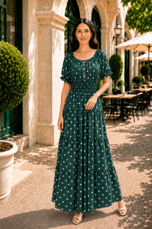 Rochie verde lungă de vară imprimată cu buline [2]