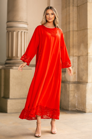 ROCHII - Rochie Samanta corai mărime mare accesorizată  dantelă