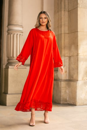 ROCHII BOHO STYLE - Rochie Samanta corai mărime mare accesorizată  dantelă