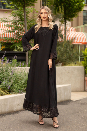 ROCHII BOHO STYLE - Rochie Samanta neagră mărime mare accesorizată  dantelă