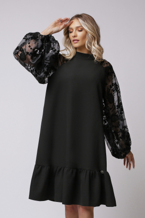 Rochie Amalfi neagră cu mâneci bufante imprimate [4]