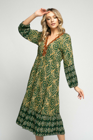 ROCHII BOHO STYLE - Rochie Satura midi accesorizată cu paiete in zona bustului