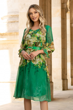ROCHII DE ZI - Rochie Semana verde mărime mare cu imprimeu floral