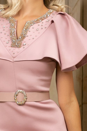 Rochie Seren roz din neopren accesorizată cu pietricele [3]