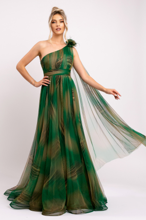 ROCHII DE OCAZIE - Rochie Sofia verde elegantă din tulle accesorizată cu eșarfa