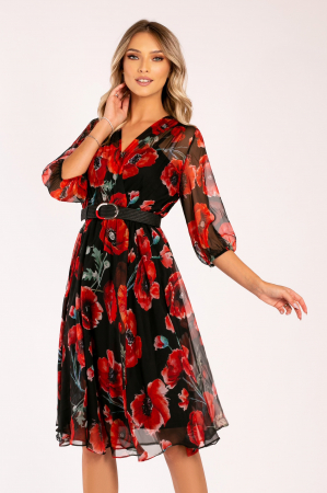 ROCHII ELEGANTE - Rochie Fernanda cu imprimeu floral roșu