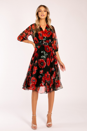 Rochie Fernanda cu imprimeu floral roșu [1]