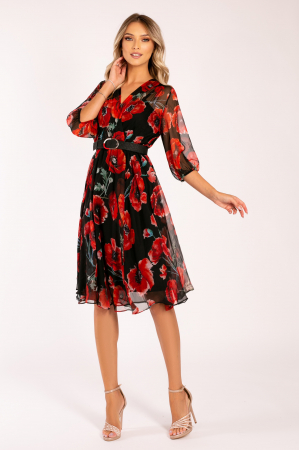 Rochie Fernanda cu imprimeu floral roșu [4]
