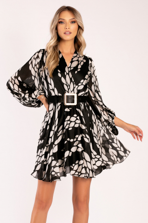 ROCHII ELEGANTE - Rochie Sorana scurtă neagră mărime mare cu mâneci bufante