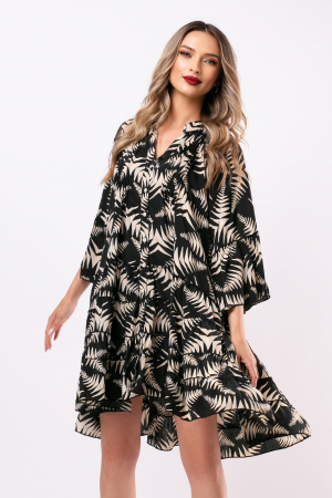ROCHII DE ZI - Rochie Tina boho style negru-bej din mătase naturală