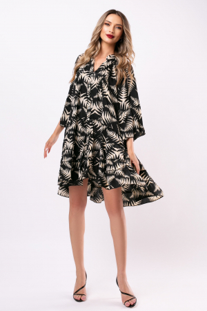 Rochie Tina boho style negru-bej din mătase naturală [3]