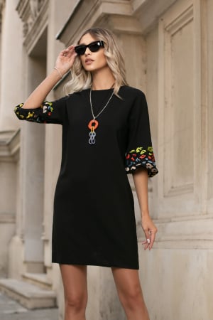 ROCHII DE SEARĂ - Rochie Trio cu mâneci bufante brodate